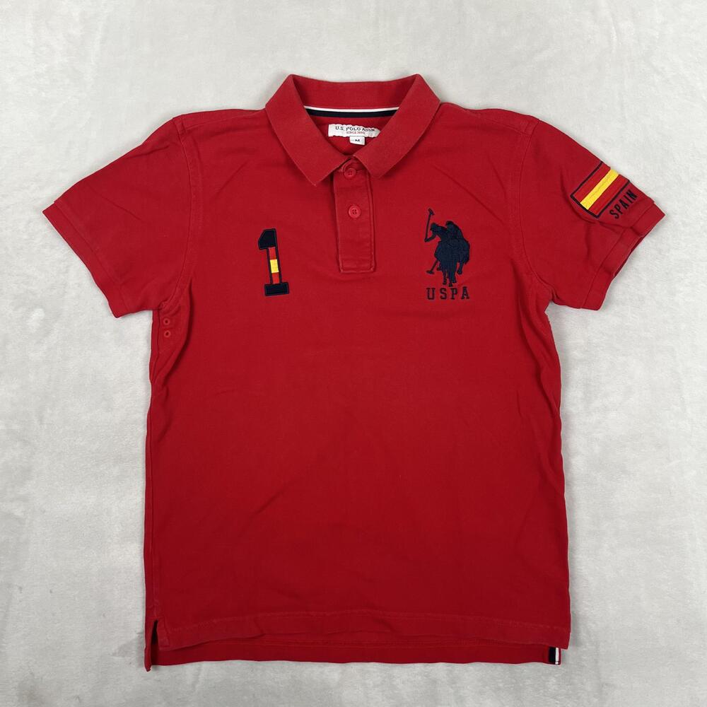USPA Polo Shirt Mens Medium Red Spain Flag 1 Embroidered Pique Knit Short Sleeve